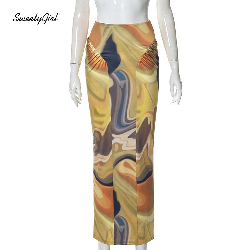 MsMona Chân Váy Maxi Lưng Cao Nhuộm Màu Quyến Rũ Thời Trang 2022 Cho Nữ