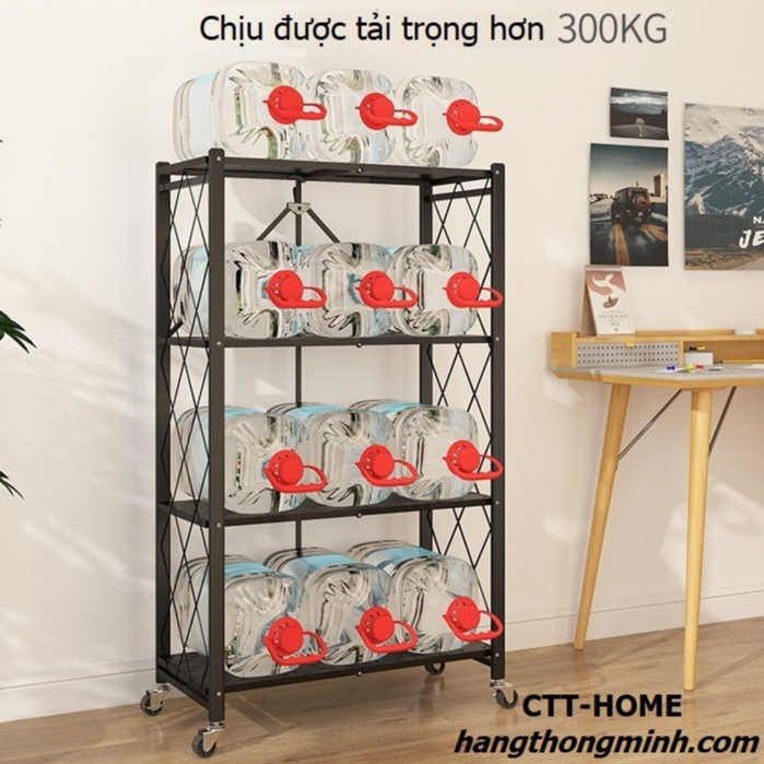 Kệ Gấp Gọn 4 Tầng Để Đồ Nhà Bếp Có Bánh Xe