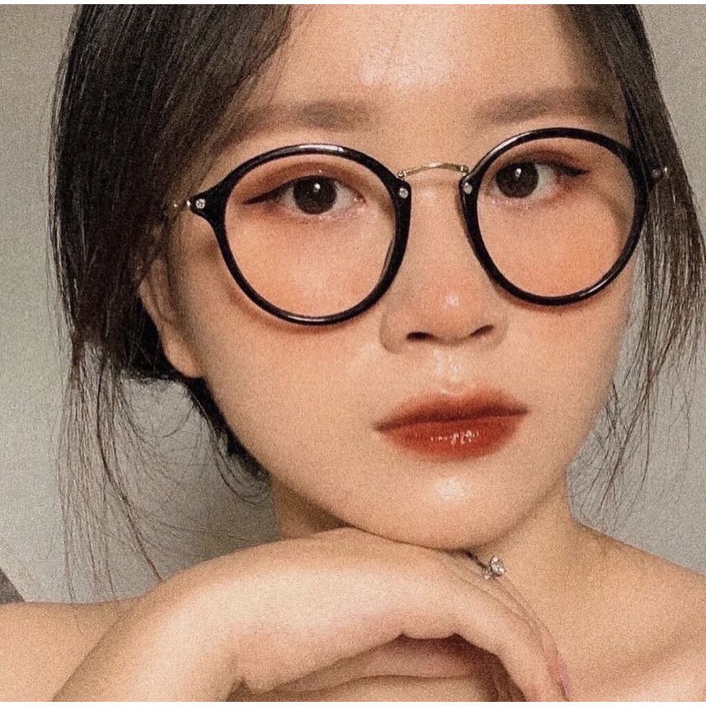 Gọng kính cận thời trang nam nữ, mắt kính tròn chất liệu nhựa kết hợp kim loại, kính đẹp phong cách Hàn Quốc