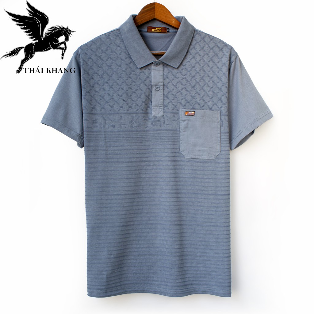 Áo thun nam có cổ trung niên cao cấp NHẬP KHẨU vải cotton 100% loại áo thun nam ngắn tay họa tiết caro sọc ngang TQC3