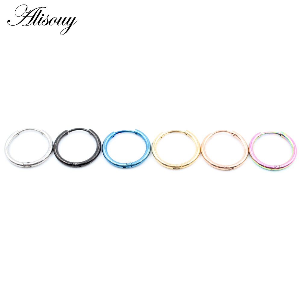 Alisouy Set 2 Khuyên Tai Tròn Bằng Thép Không Gỉ Dày 1.6mm Phong Cách punk Cá Tính Dành Cho Nam Và Nữ