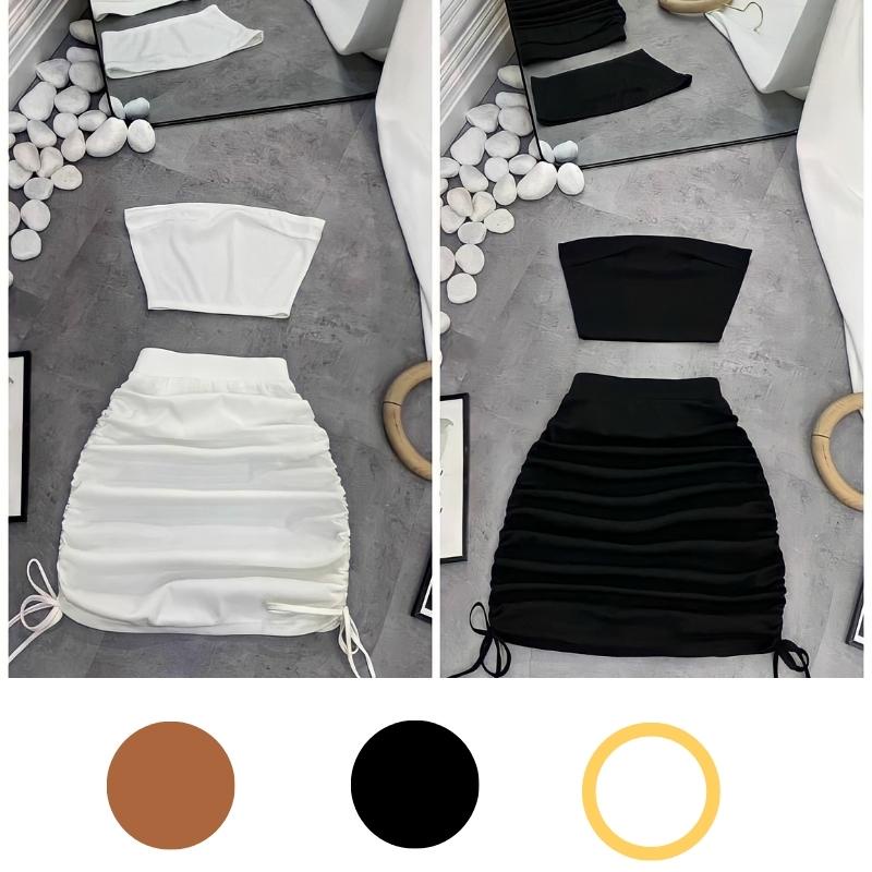 Chân váy rút dây 2 bên body ngắn lưng cao có quần trong dày dặn P.A HOUSE