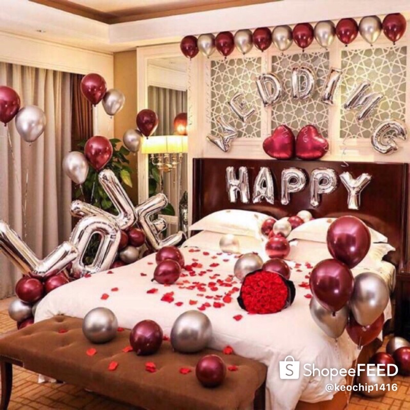 Sét bóng happy wedding trang trí phòng cưới Tặng kèm phụ kiện