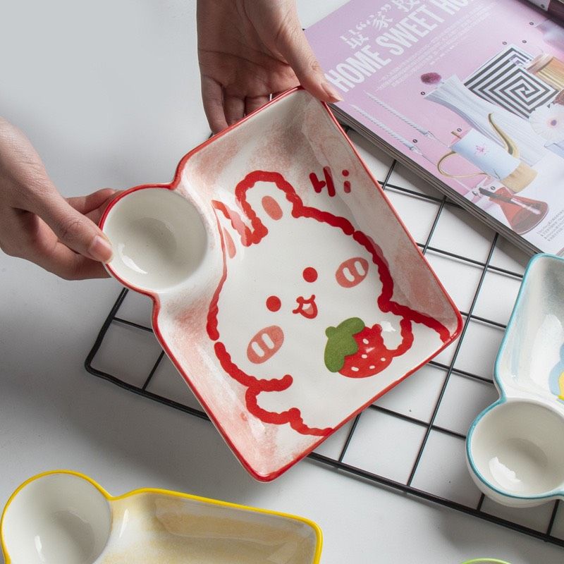 Đĩa vuông sứ có ngăn chấm kute sẵn 4 mẫu