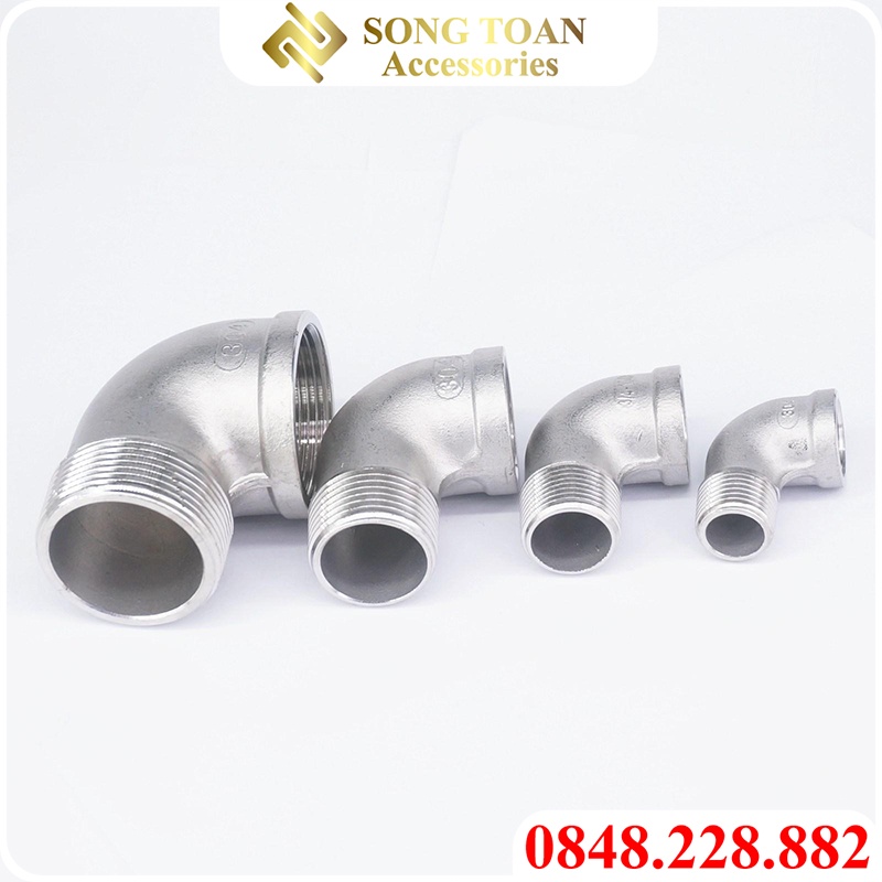 Co Ren Trong Ren Ngoài & Cong Điếu - Bằng Inox Bước Ren 21 27 34 Lắp Đặt Thông Dụng - Elbow Pipe Fitting Female Male
