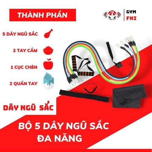 Dây Ngũ Sắc Tập Thể Thao Tại Nhà Tiện Lợi, Phụ Kiện Tập Gym Bộ 5 Dây