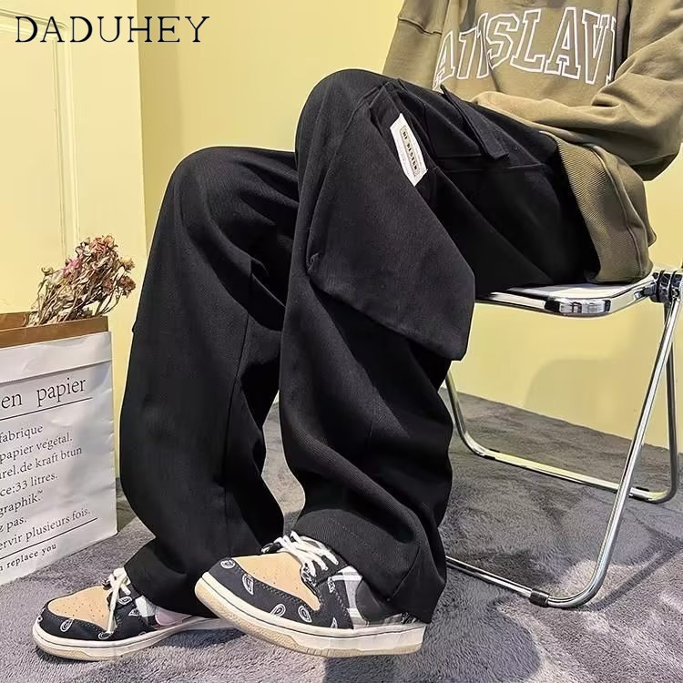 DaDuHey Men's and Women's Hip-Hop Fashionable Brand Loose Straight Casual Pants American High Street Vibe Overalls