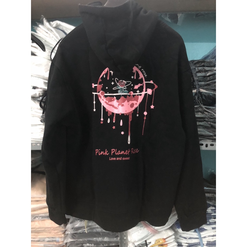Áo Khoác Nỉ Bông PLANET ROSE Phối Dây Kéo Form Rộng Ulzzang (Ảnh Thật)