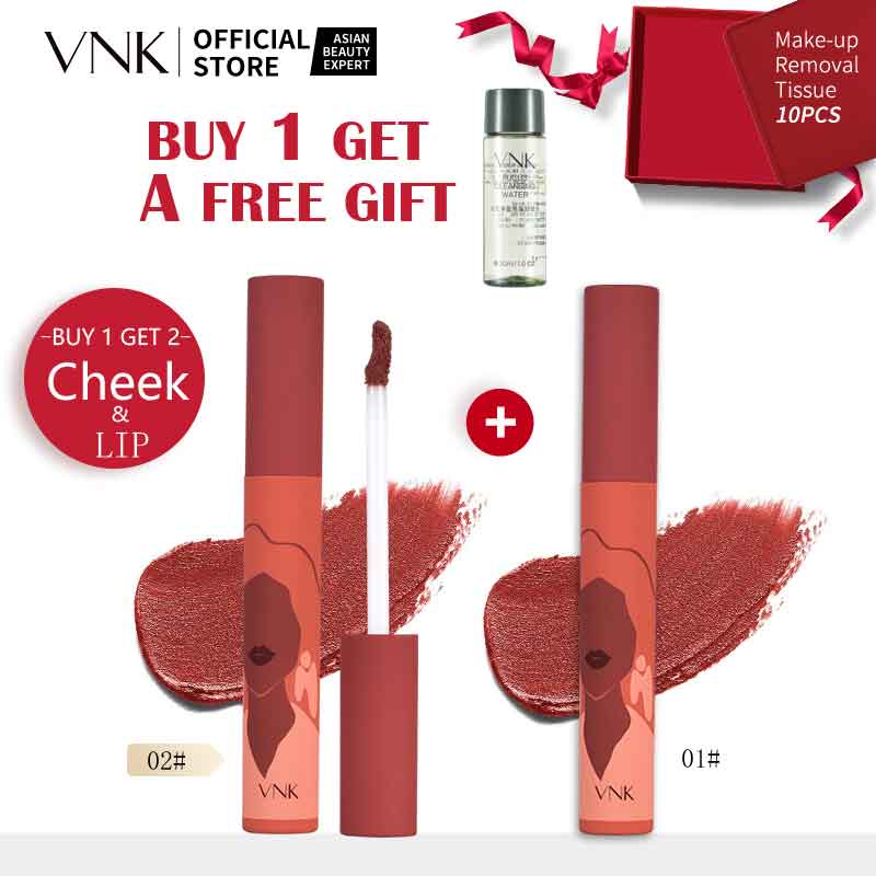 VNK Velvet Lip Tint Matte Liquid Lipstick Waterproof Lip Gloss Long Lasting Lip Glaze Non-Decolorizing Lip Cream No Stain on Cup Lip Balm Nourish Lipstains Artistic Lip & Cheek Tint Double Use