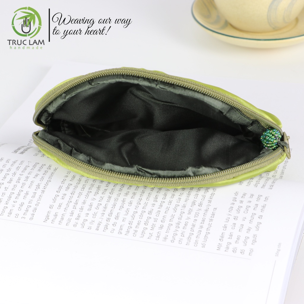 Ví Cầm Tay Túi Đựng Hình Bán Nguyệt Phủ Voan Họa Tiết Hoa Lá Thêu Tay P2 - Trúc Lâm Handmade