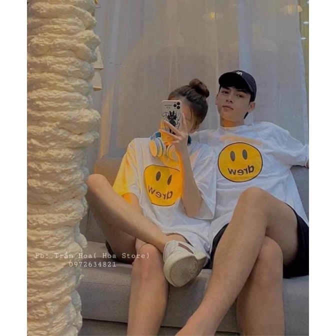 Áo phông mặt cười tay lỡ form rộng cổ tròn unisex