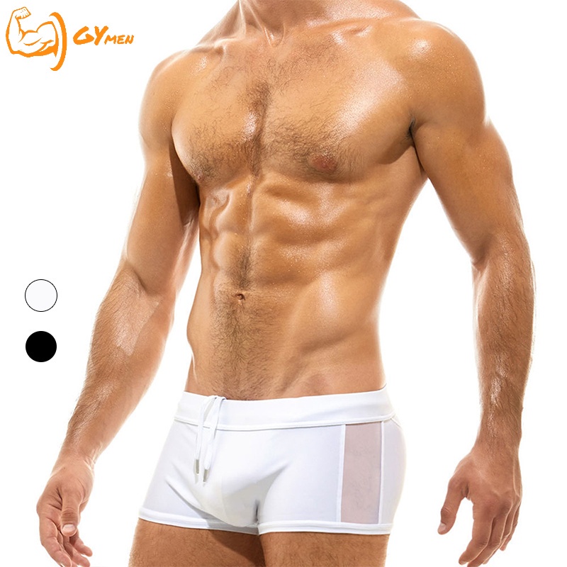 Quần Bơi Boxer Dạng Lưới Xuyên Thấu Màu Trắng Đen Quyến Rũ Thời Trang Cho Nam