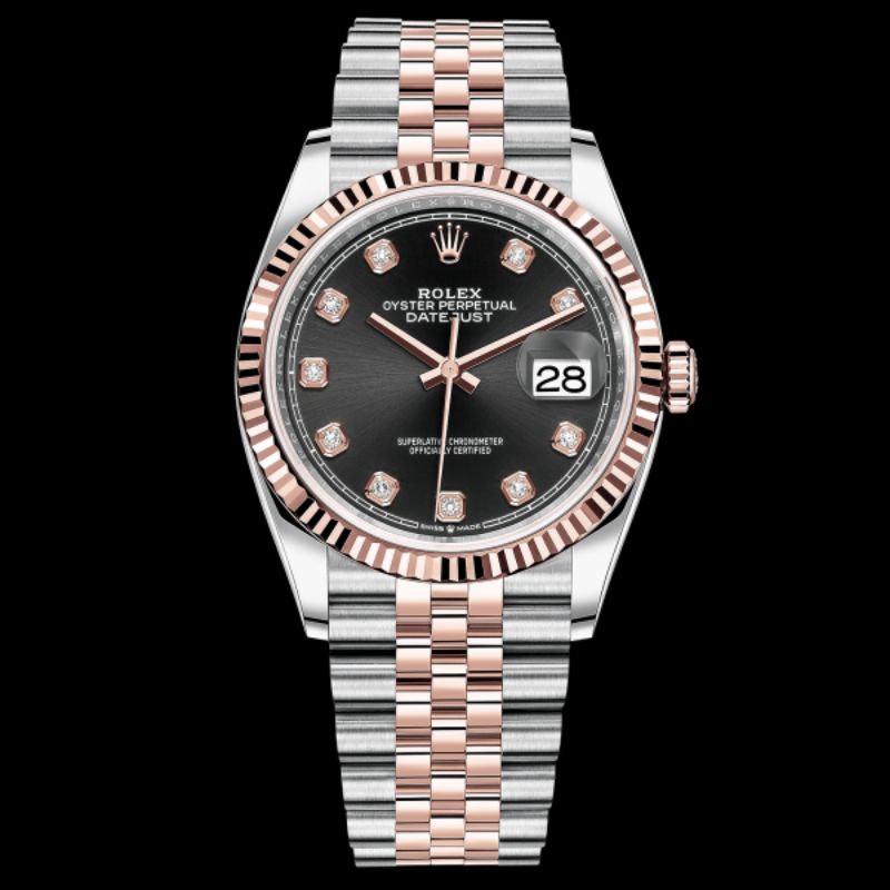 ĐỒNG HỒ ROLEX DATEJUST 36 126231 MẶT ĐEN, CỌC SỐ KIM CƯƠNG, DÂY ĐEO JUBILEE