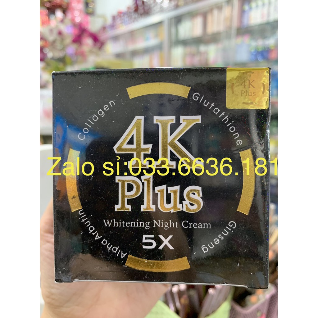 kem 4K PLUS màu đen chuẩn hàng Thái Lan giúp dưỡng trắng da,ngăn ngừa mụn ,nám,căng mịn da,chống lão hóa hủ 20g