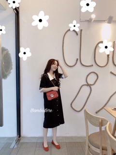 Đầm suông đen cổ bẻ