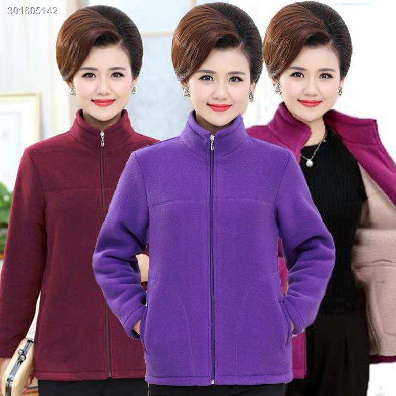 Autumn and winter new polar fleece mother wear stand-up collar women s jacket middle-aged and elderly thick cardigan large size casual fleece sweater