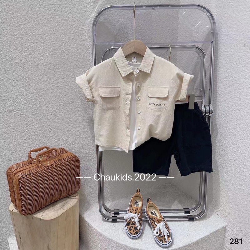 (mua 1 được 3) sét bộ 3 chi tiết áo sơ mi+áo thun +quần đùi cho bé trai 8-20kg