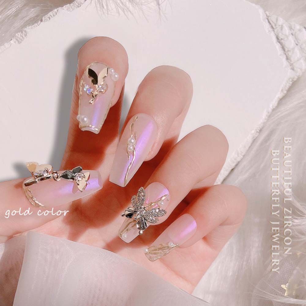 Phụ Kiện Trang Sức Trang Trí Móng Nghệ Thuật Hình Bươm Bướm 3d Đính Ngọc Trai Nhân Tạo Sang Trọng