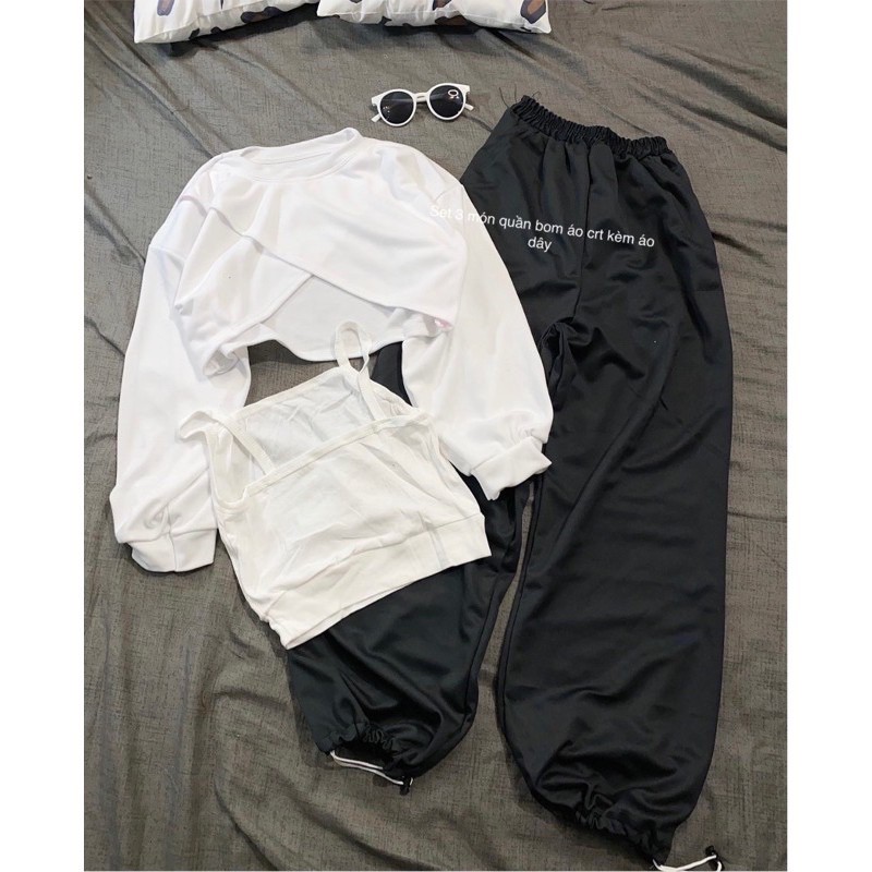 [Video, Ảnh Thật]Set 3 Món Quần Bom+ Áo Thun Croptop Kèm Áo Dây Và Các Mẫu Bộ Ulzzang Hot