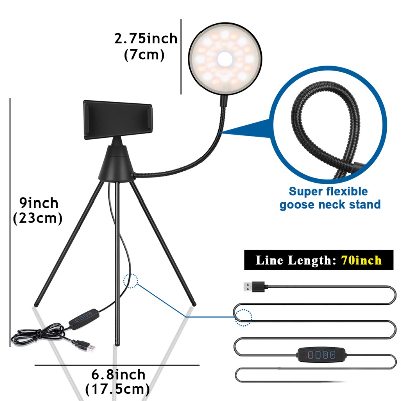 Giá Đỡ Đèn LED Chụp Ảnh Selfie Kèm Chân Tripod Điều Khiển Từ Xa 3 Màu Tùy Chọn