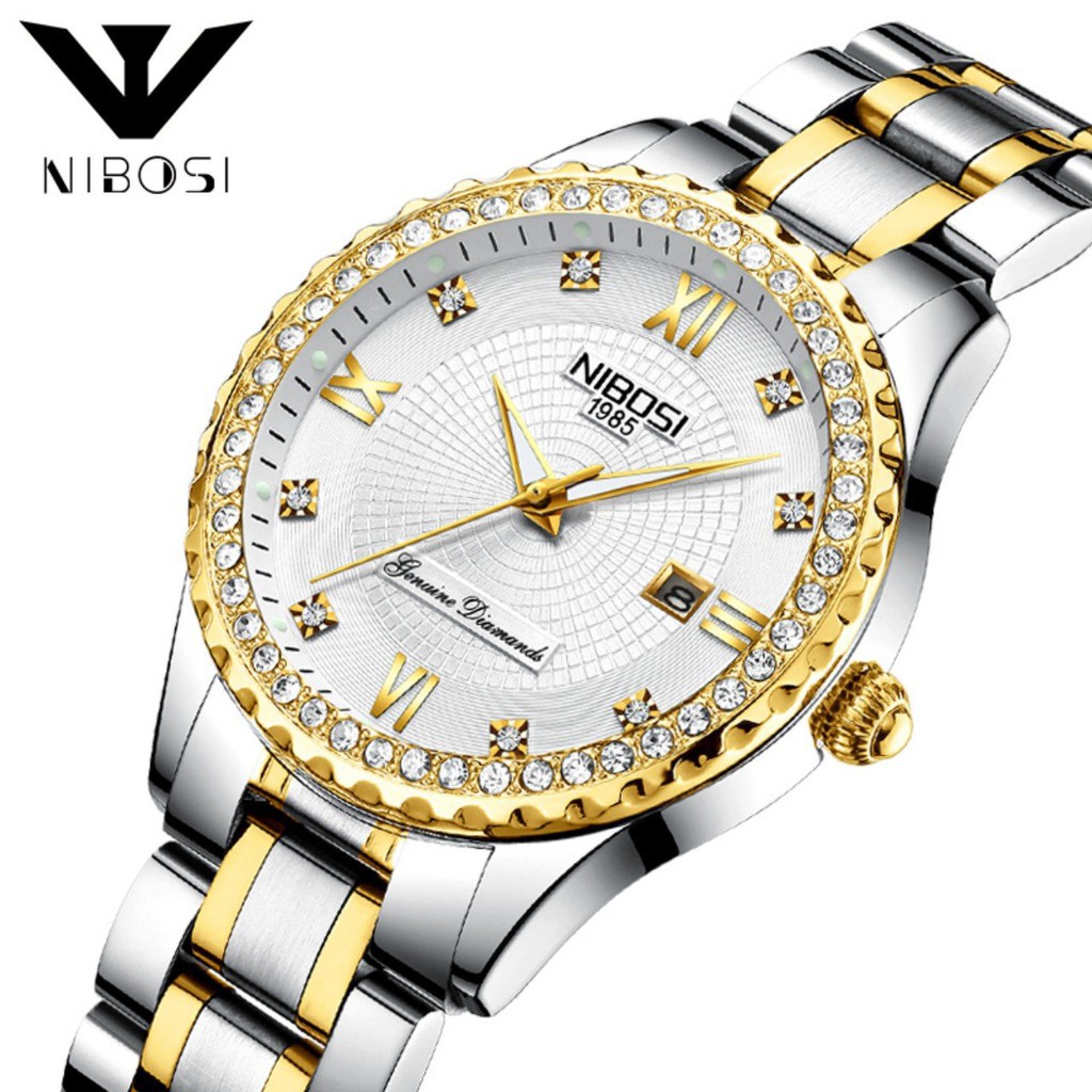 Đồng hồ nữ Nibosi 2357 Đính hạt xoàn lấp lánh, Núm vặn kiểu cách, Kim dạ quang, Size 30 mm