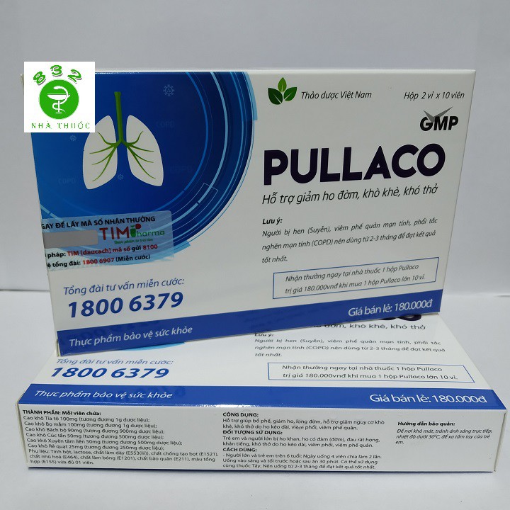 PULLACO giúp bổ phế, long đờm, giảm ho hộp 20 viên