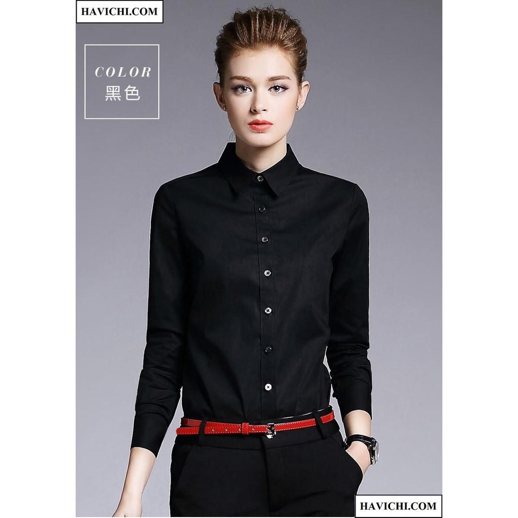 Áo Sơ Mi Nữ Đen Công Sở Thoáng Mát Mềm Mịn | BigBuy360 - bigbuy360.vn