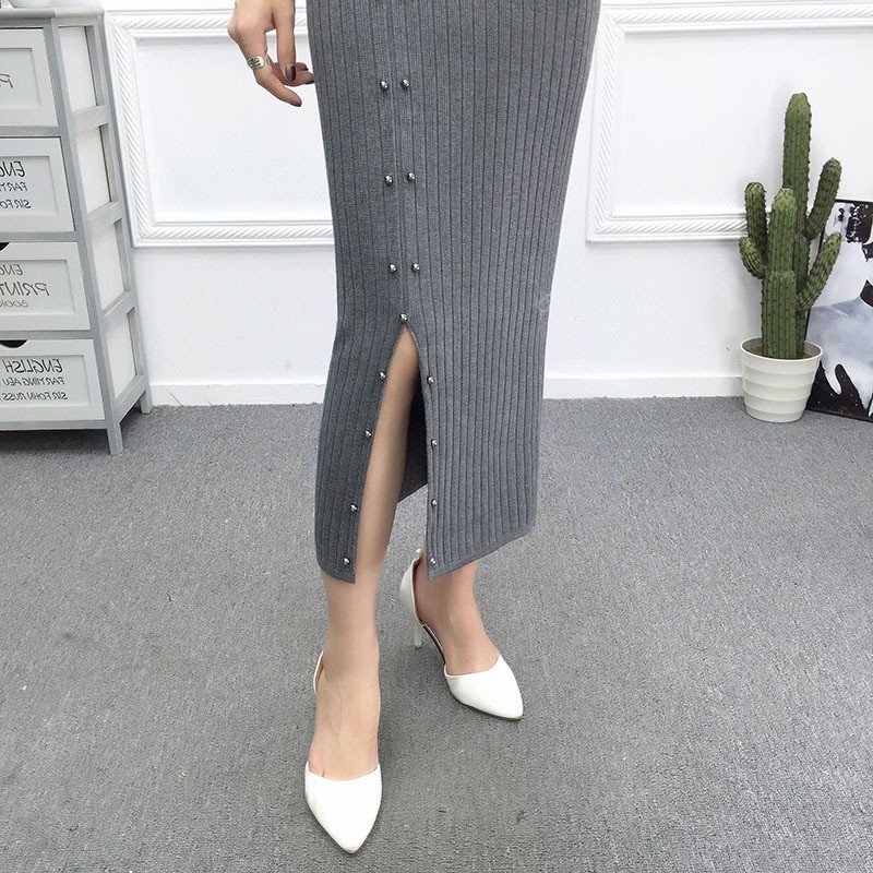 [Mã FAGREEN55 giảm 10% tối đa 30k đơn từ 99k] Chân váy len midi giá rẻ dáng dài xẻ tà có cúc phía trước | BigBuy360 - bigbuy360.vn