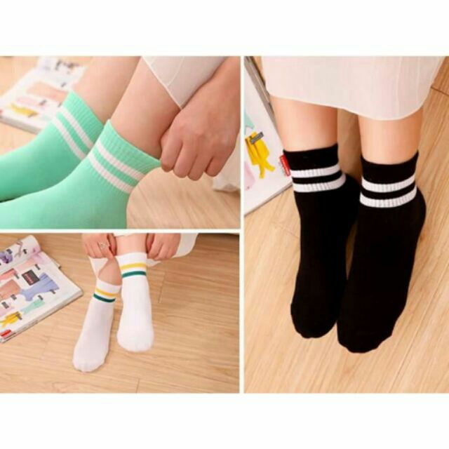 VỚ SỌC HÀN QUỐC, vớ 2 sọc nam nữ cổ cao nhiều màu