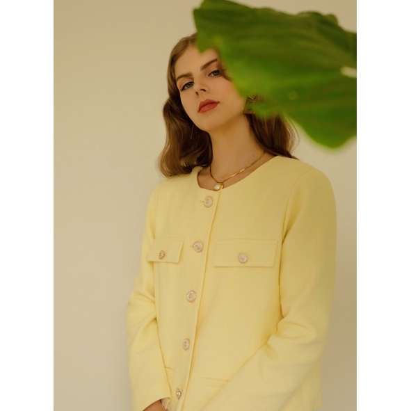NUDIEYE - Áo khoác tweed vàng Aurora Button-Up Tweed Jacket