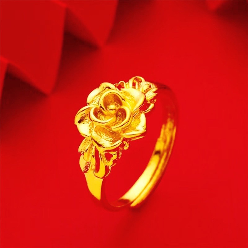 Pure 18K Saudi Gold Ring Women'S Heart Ring Love Rose Ring Copper Color Retention Adjustable Delicate Jewelry Accessories XWNYDER
