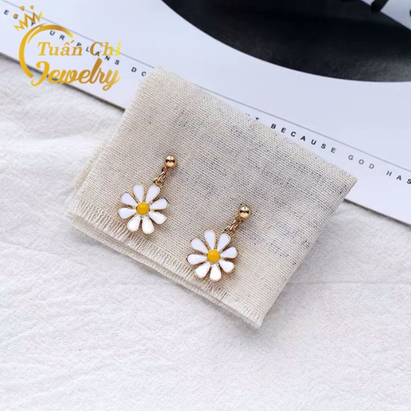 Bông Tai Bạc ⚡ BẠC ĐẸP⚡ Khuyên Tai Bạc Nữ Họa Tiết Hình Hoa Cúc Họa Mi Trẻ Trung, Năng Động
