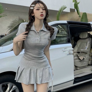 Đầm body xếp ly cổ trụ