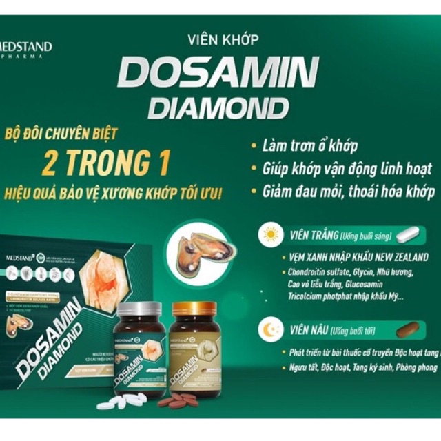 Viên chống thoái hoá khớp,giúp bôi trơn ổ khớp Dosamin Diamond hộp 2 lọ CHÍNH HÃNG