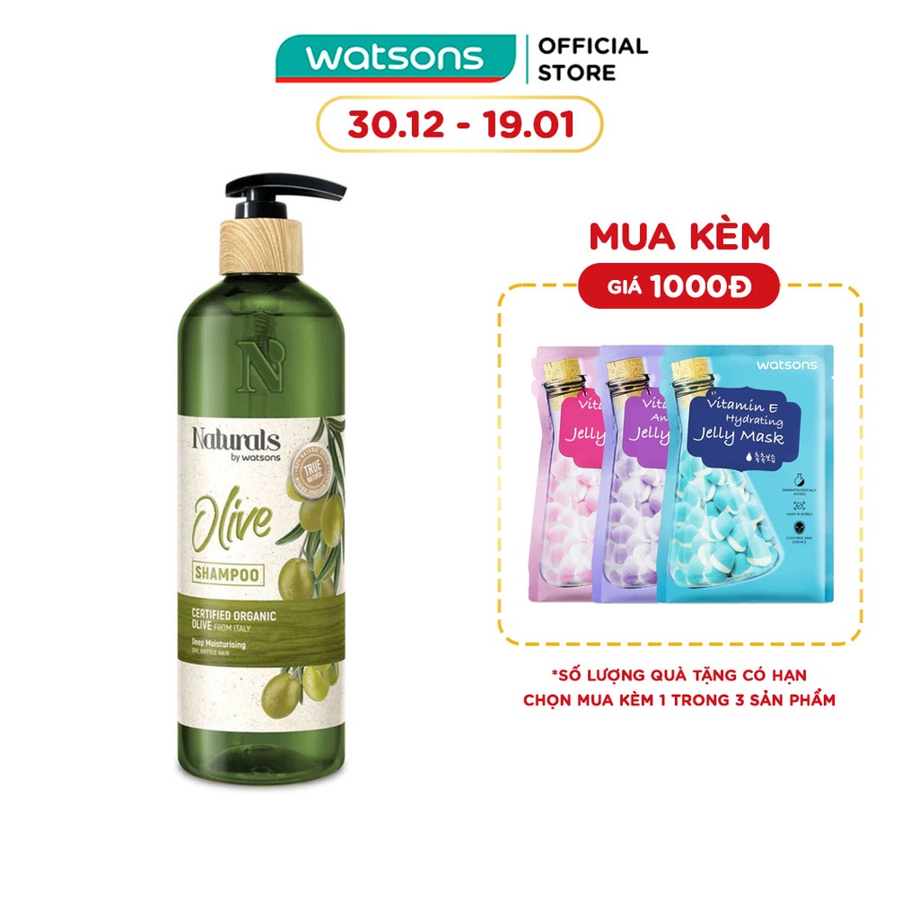 Dầu Gội Naturals By Watsons True Natural Chiết Xuất Olive 490ml