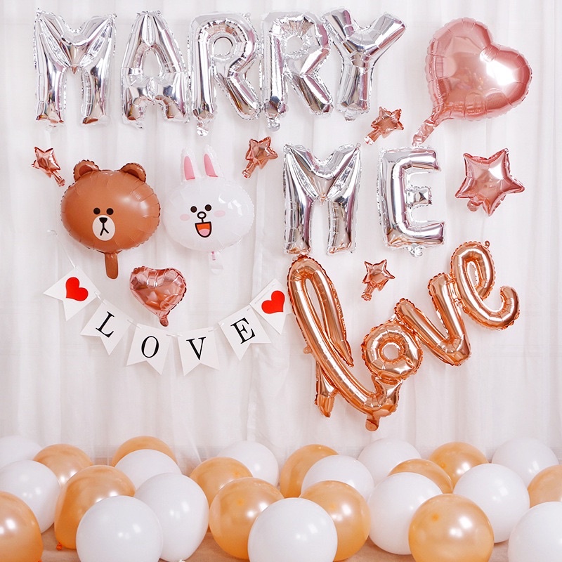 Set Bóng Trang Trí Tỏ Tình, Cầu Hôn, MARRY ME Siêu Lãng Mạn