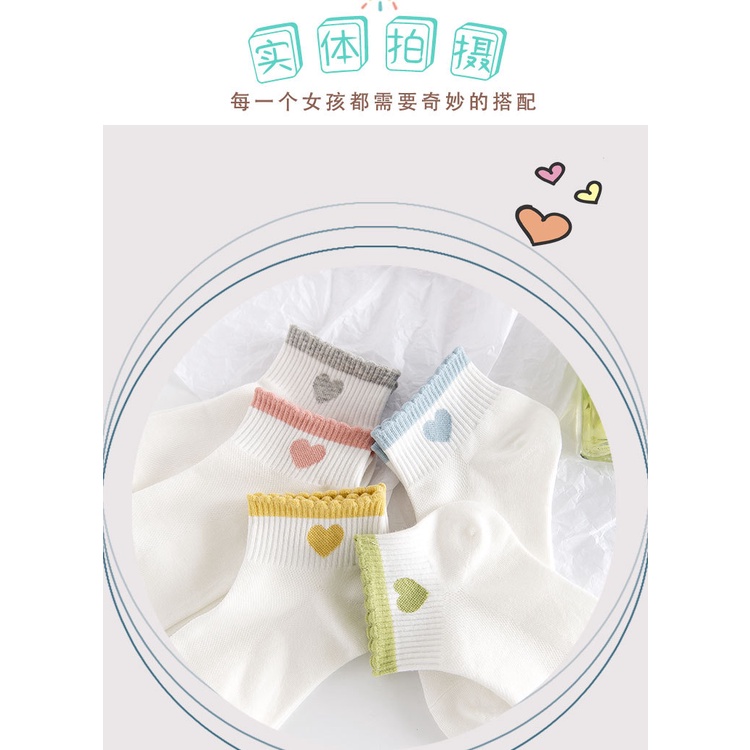 Vớ tất trắng cổ trung hình trái tim viền màu cổ chân