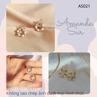 Khuyên Tai/Bông Tai tròn đính đá có nơ AS021 sang chảnh Amanda Sur