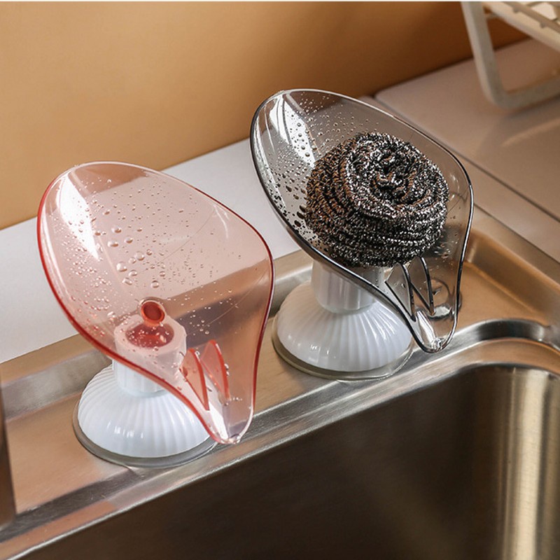 Khay đựng xà phòng miếng rửa chén hình chiếc lá có giác hút xoay được đa năng tiện lợi cho phòng tắm nhà bếp