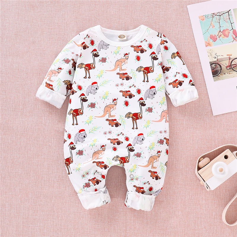 Bộ áo liền quần Mikrdoo dài tay in hình thú dễ thương Bodysuit cho bé trai 0-18 tháng tuổi