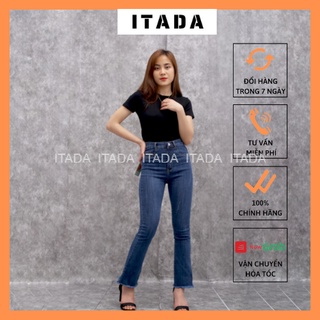 Quần bò ống loe, quần jean nữ ống loexanh trơn co giãn 4 chiều mặc rất thoải mái, ảnh thật shop chụp - QJL008
