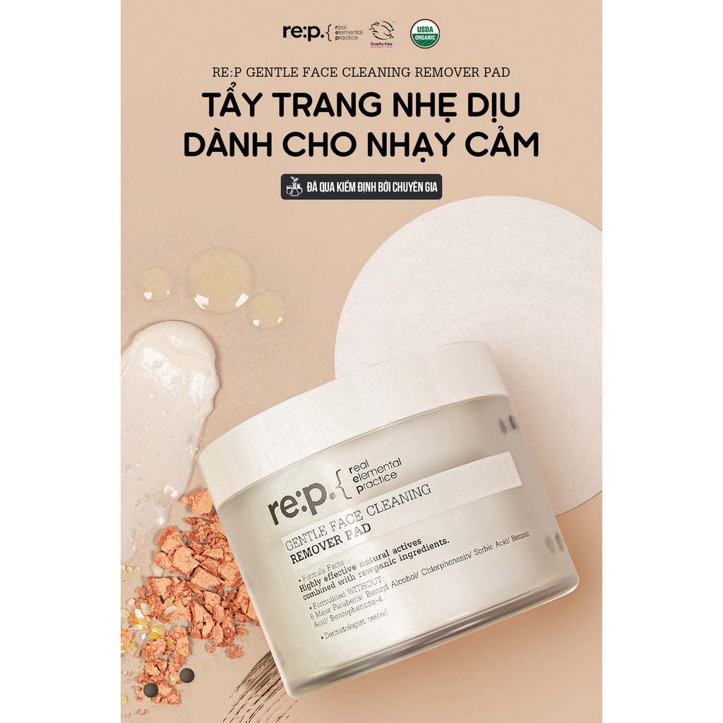 Tẩy Trang RE:P Gentle Face Cleaning Remover Pad Nhẹ Dịu Dành Cho Da Nhạy Cảm 70 Miếng [NHẬP KHẨU CHÍNH HÃNG]