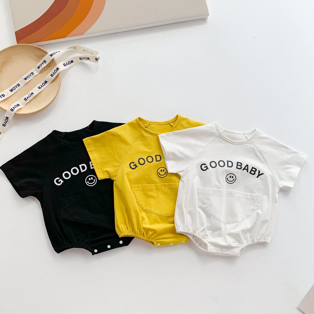 Áo liền quần em bé vải cotton tay ngắn phối túi to dễ thương thời trang mùa hè