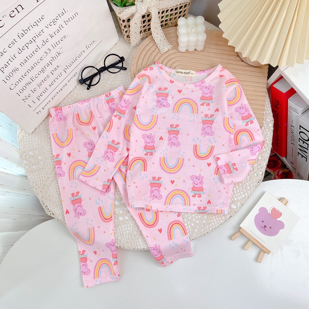 [SALE] Bộ Dài Tay Cotton Borip Bé Gái KIMCHIBABY Hoạ Tiết Peppa Pig, Bộ Quần Áo Cho Bé Mặc Nhà Thu Đông MKMTD2221