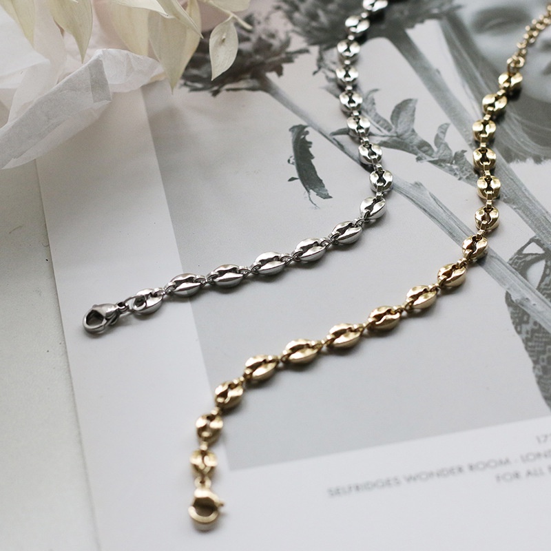 Vòng Cổ Vòng Tay Xếp Chồng Hạt Cà Phê Hình Mũi Heo Đơn Giản Bằng Thép Titan Phong Cách