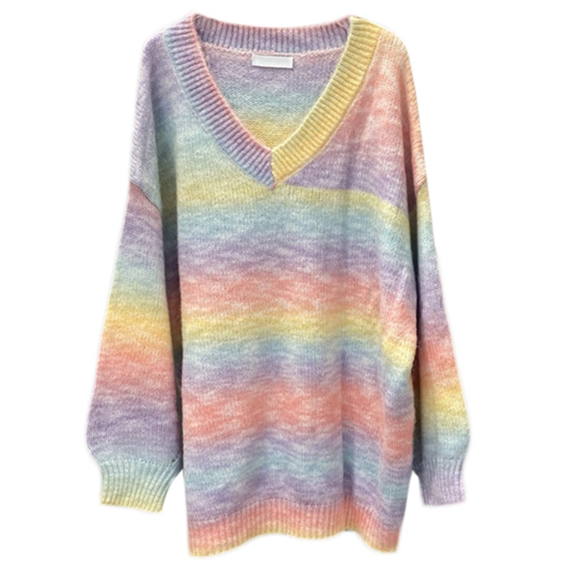 Áo Cardigan Dệt Kim Cổ Chữ V Tay Dài Dáng Rộng Màu Cầu Vồng Thời Trang Xuân Thu Dành Cho Bạn Nữ 10mk
