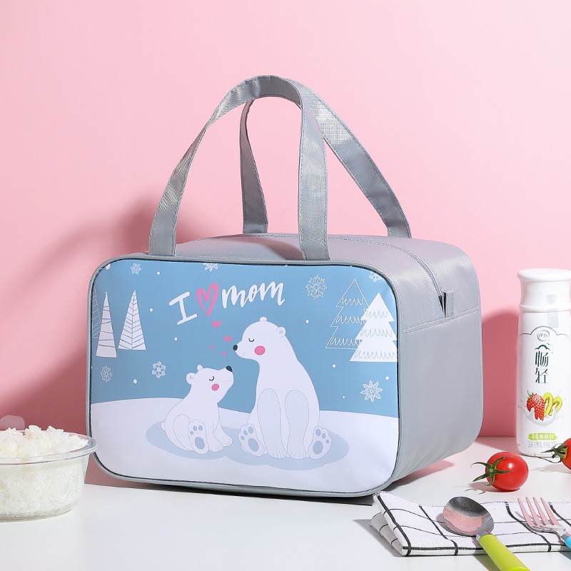 Túi đựng cơm trưa I Love Mom cao cấp có lớp nhôm cách nhiệt dày dặn, dung tích lớn, chống thấm, Túi đựng thức ăn giữ nhi