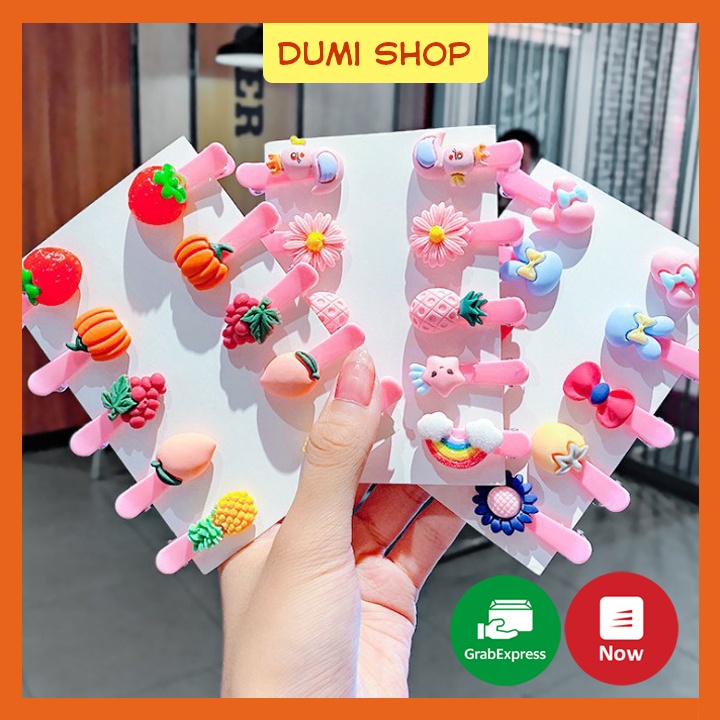 Set 10 Kẹp Tóc Mái Màu Hồng Đính Trái Cây Dễ Thương Cho Bé Gái - Dumi Shop