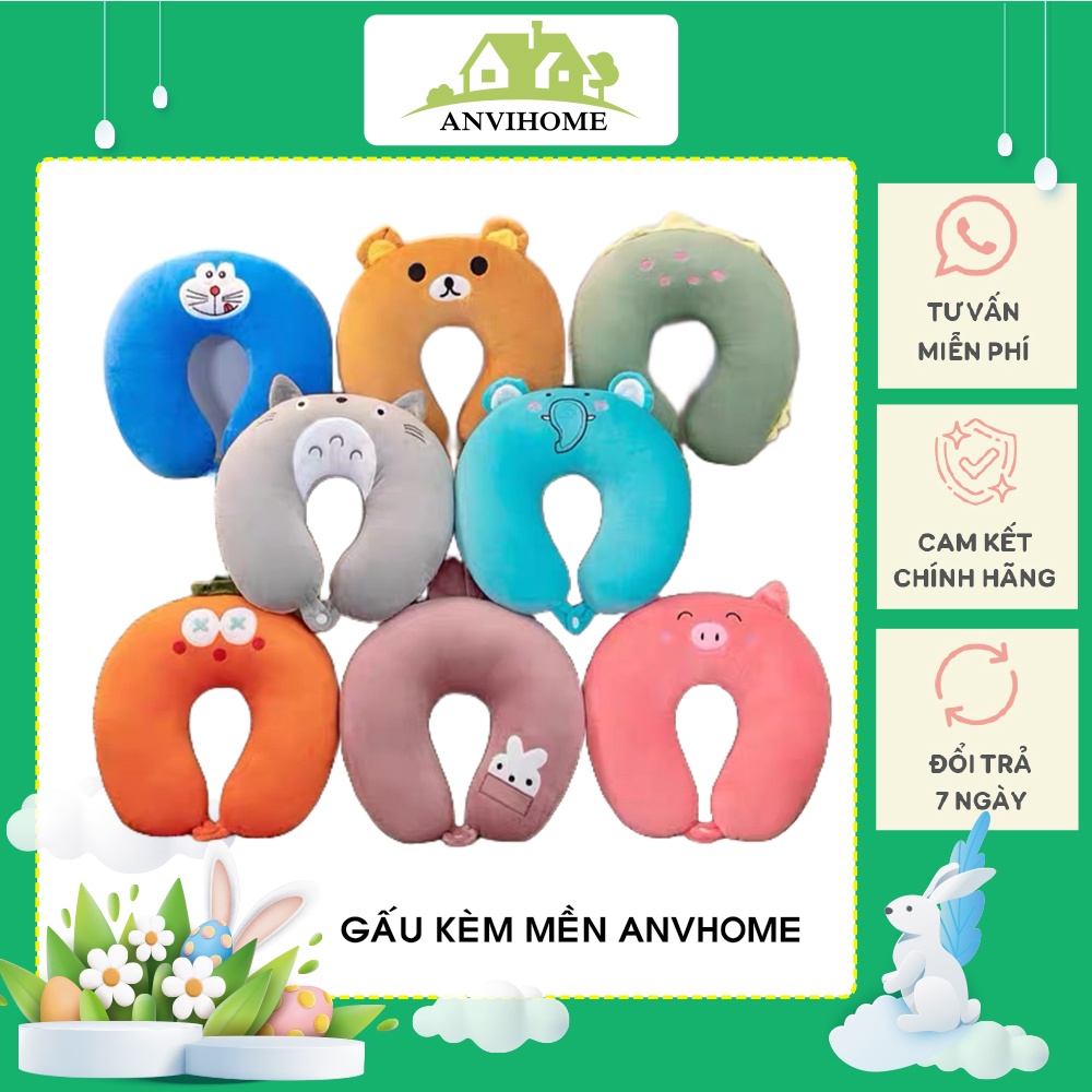 Gối kê cổ chữ u có cúc cài chống mỏi cổ tạo cảm giác thoải mái Anvihome