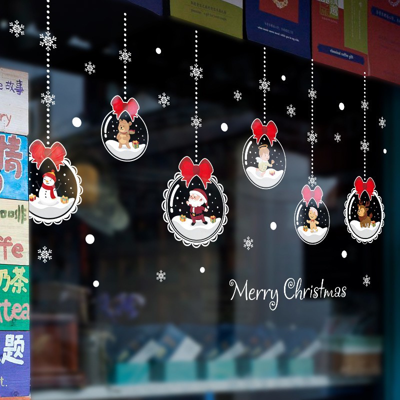Decal dán tường bông tuyết và bong bóng noel trang trí giáng sinh XL628